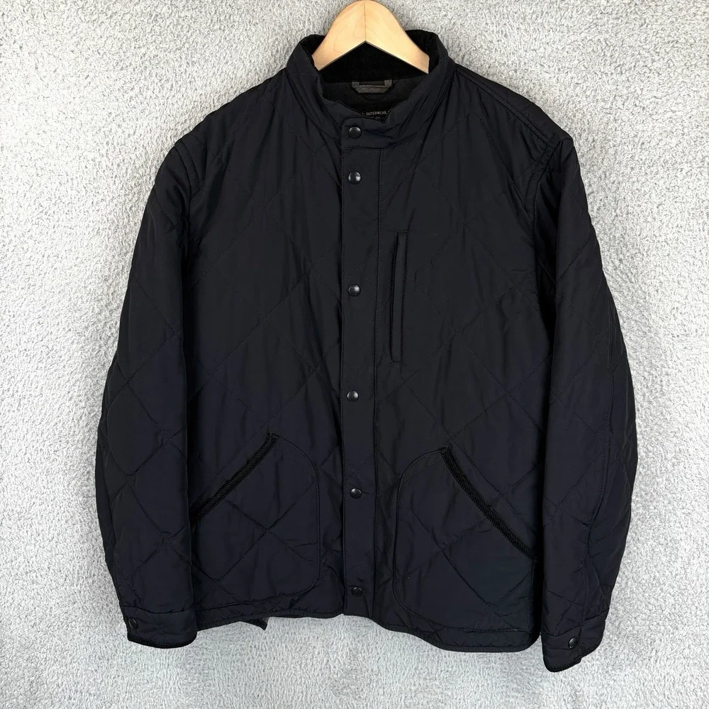 J. Crew Sussex‎ Quilted Jacket Men's XL Black Insulated Coat Primaloft Zip Snap